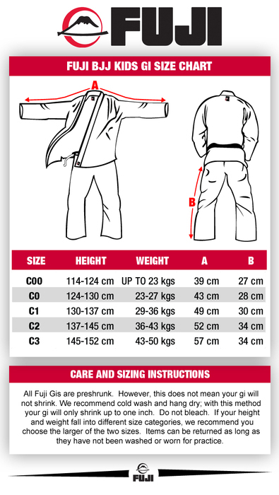 fuji victory jiu jitsu gi blue a2 gi size chart