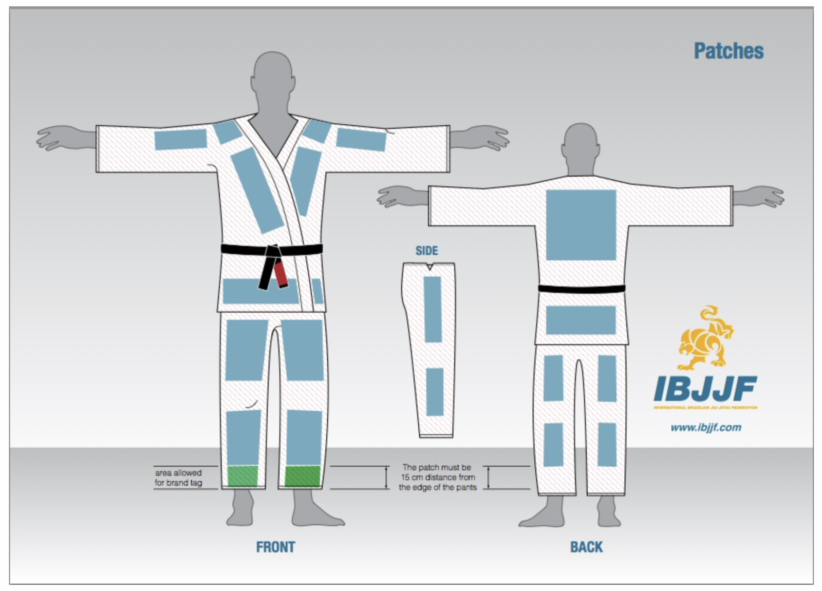 2024 IBJJF BJJ Gi Rules patch and sponsor placement