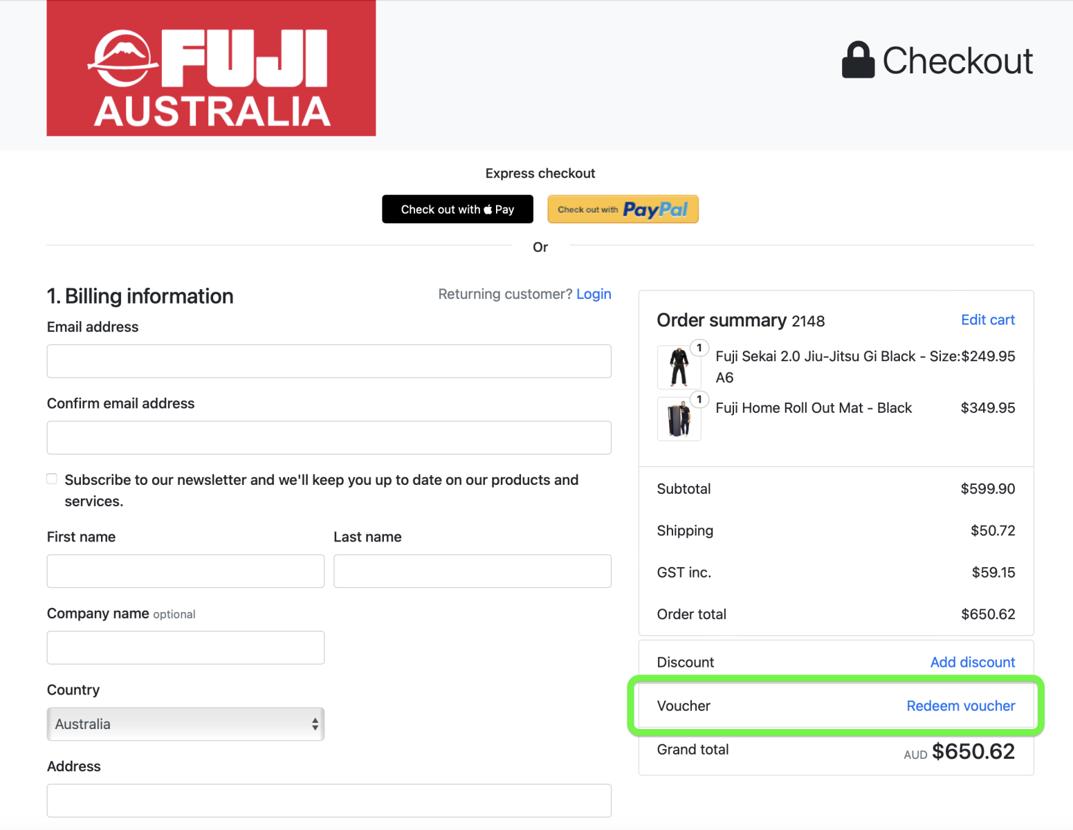 Fuji Sports Australia E-Gift Voucher instructions